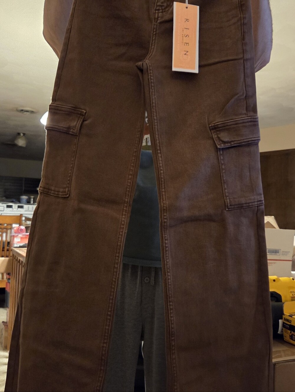 NWT Risen Espresso Brown Wide-Leg Cargo Pants Size O/24